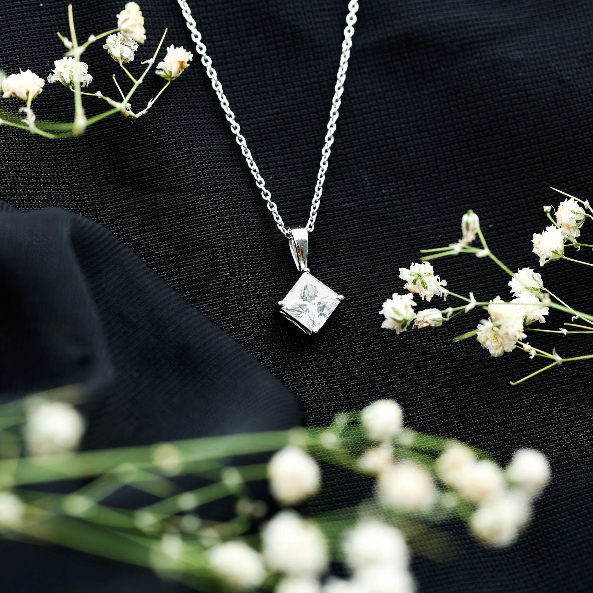 1 CT Princess Cut Moissanite Solitaire Pendant Necklace For Women