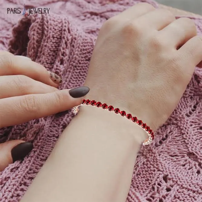 10k Rose Gold 6 Cttw Created Garnet Round Adjustable Tennis Plated Bracelet