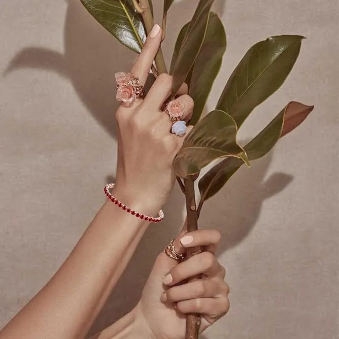 10k Rose Gold 7 Cttw Created Garnet Round Adjustable Tennis Plated Bracelet