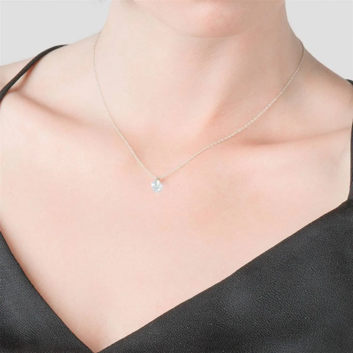 1.15 Carat 14K Solid White Gold No Substitutes Aquamarine Necklace