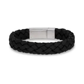 12mm Black Leather Steel Bracelet