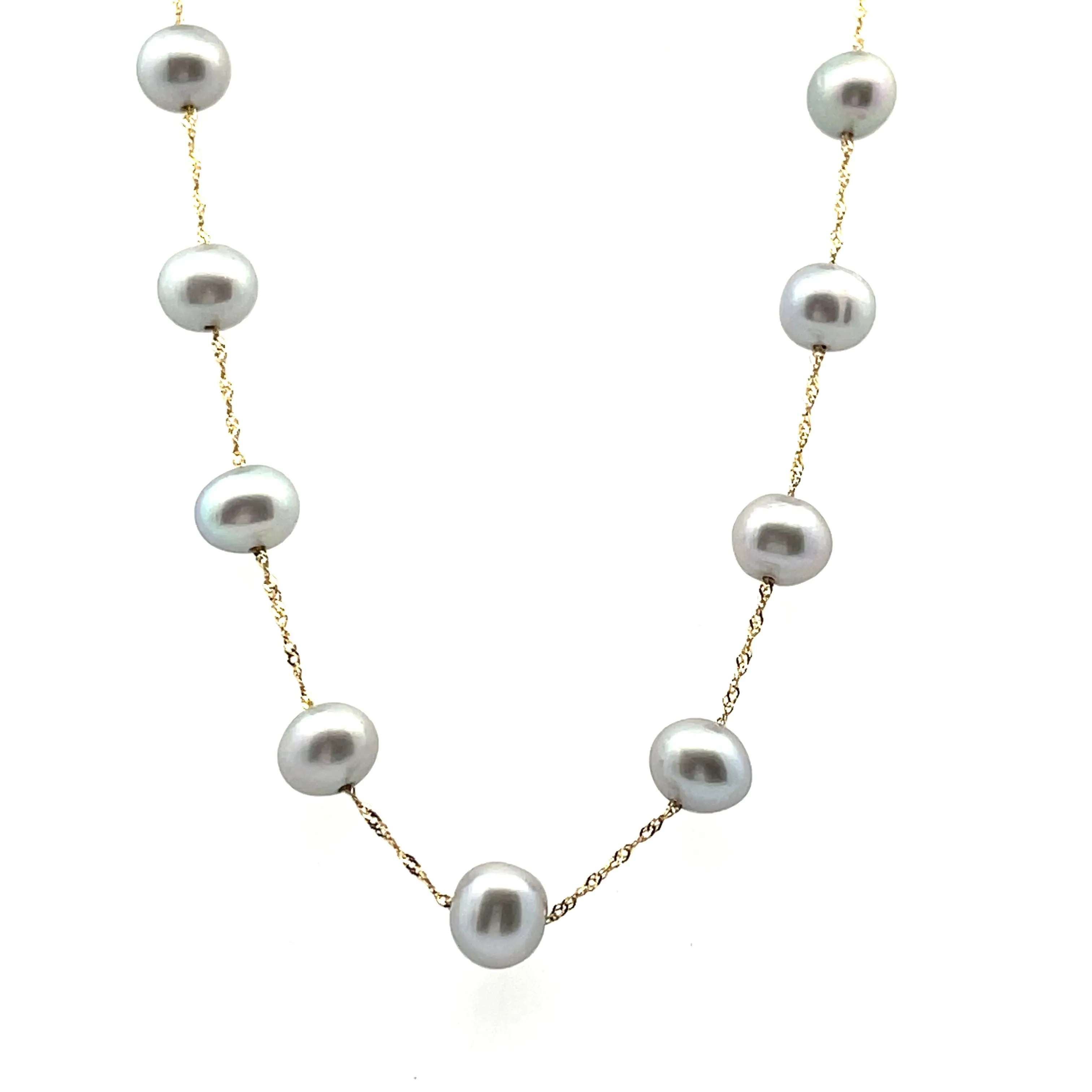 14 Karat Yellow Tin Cup Pearls Necklace
