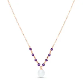 14K Solid Rose Gold Necklace w/ Natural Tanzanites & Pearl