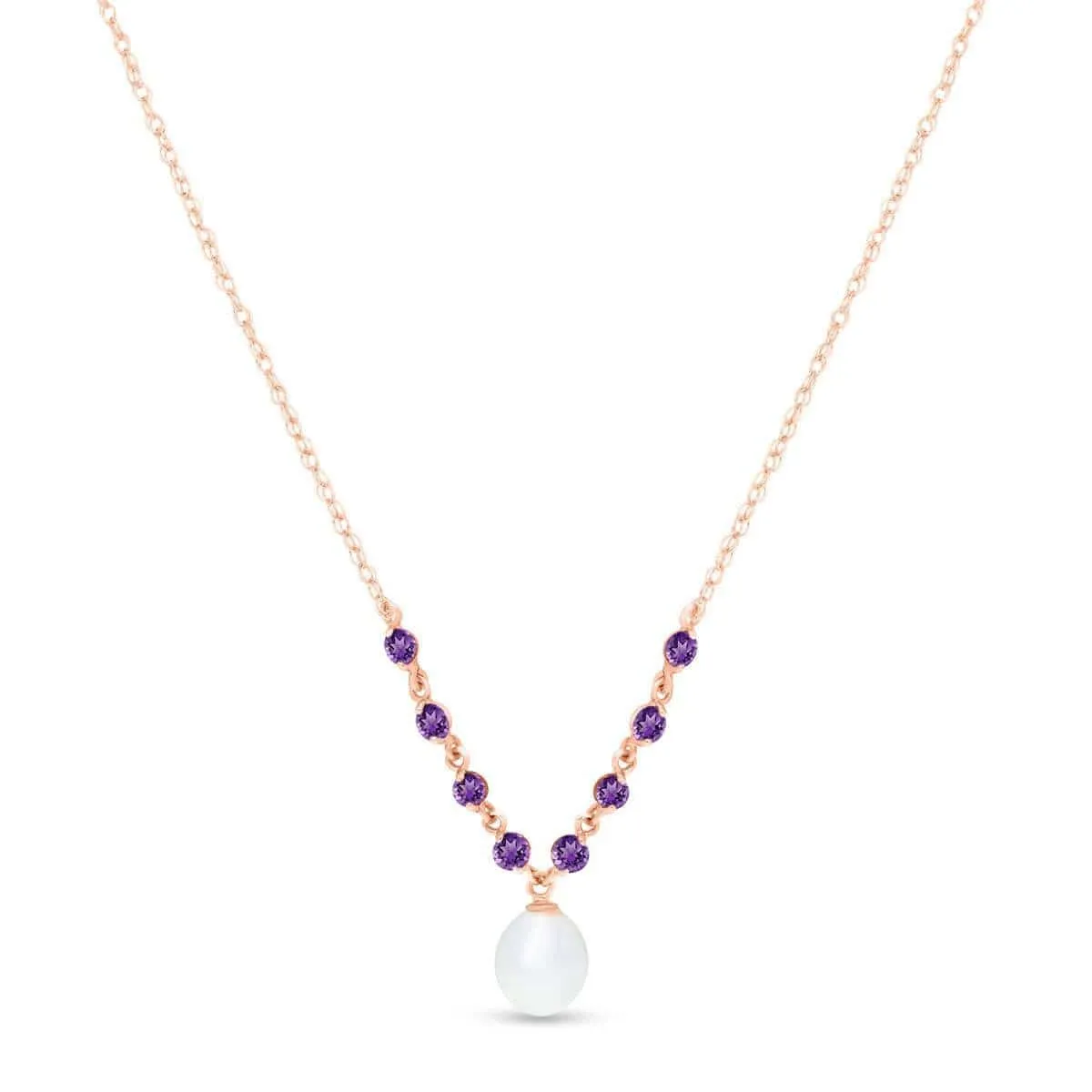14K Solid Rose Gold Necklace w/ Natural Tanzanites & Pearl