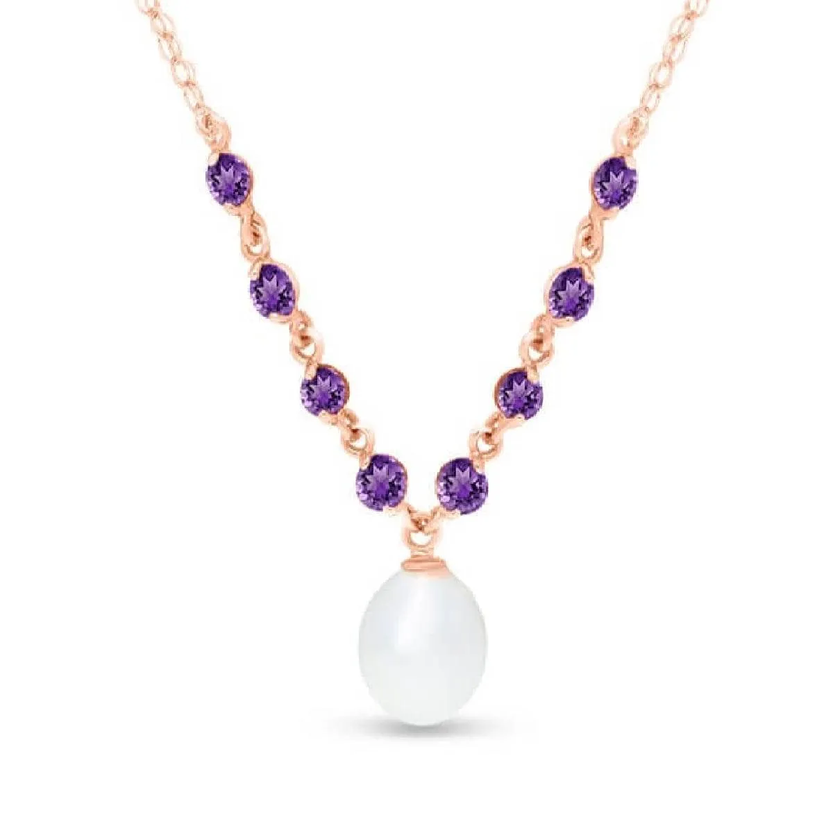 14K Solid Rose Gold Necklace w/ Natural Tanzanites & Pearl
