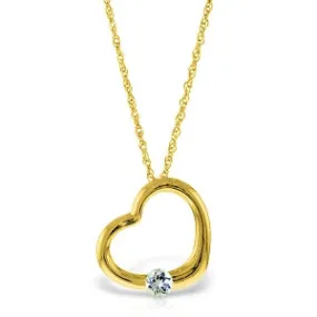 14K Solid Yellow Gold Heart Necklace w/ Natural Aquamarine