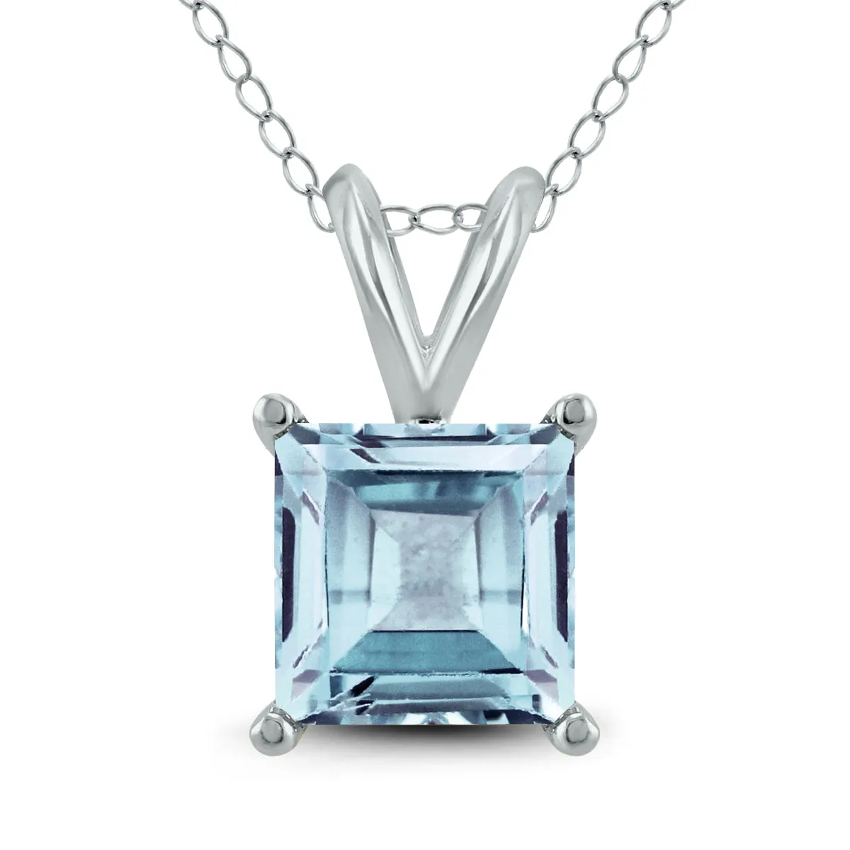 14K White Gold 6Mm Square Aquamarine Pendant