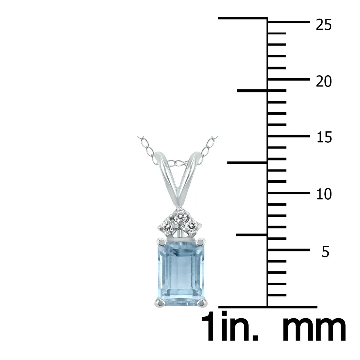 14K White Gold 6X4Mm Emerald Shaped Aquamarine And Three Stone Diamond Pendant