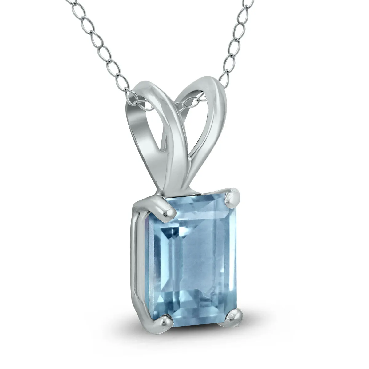14K White Gold 6X4Mm Emerald Shaped Aquamarine Pendant