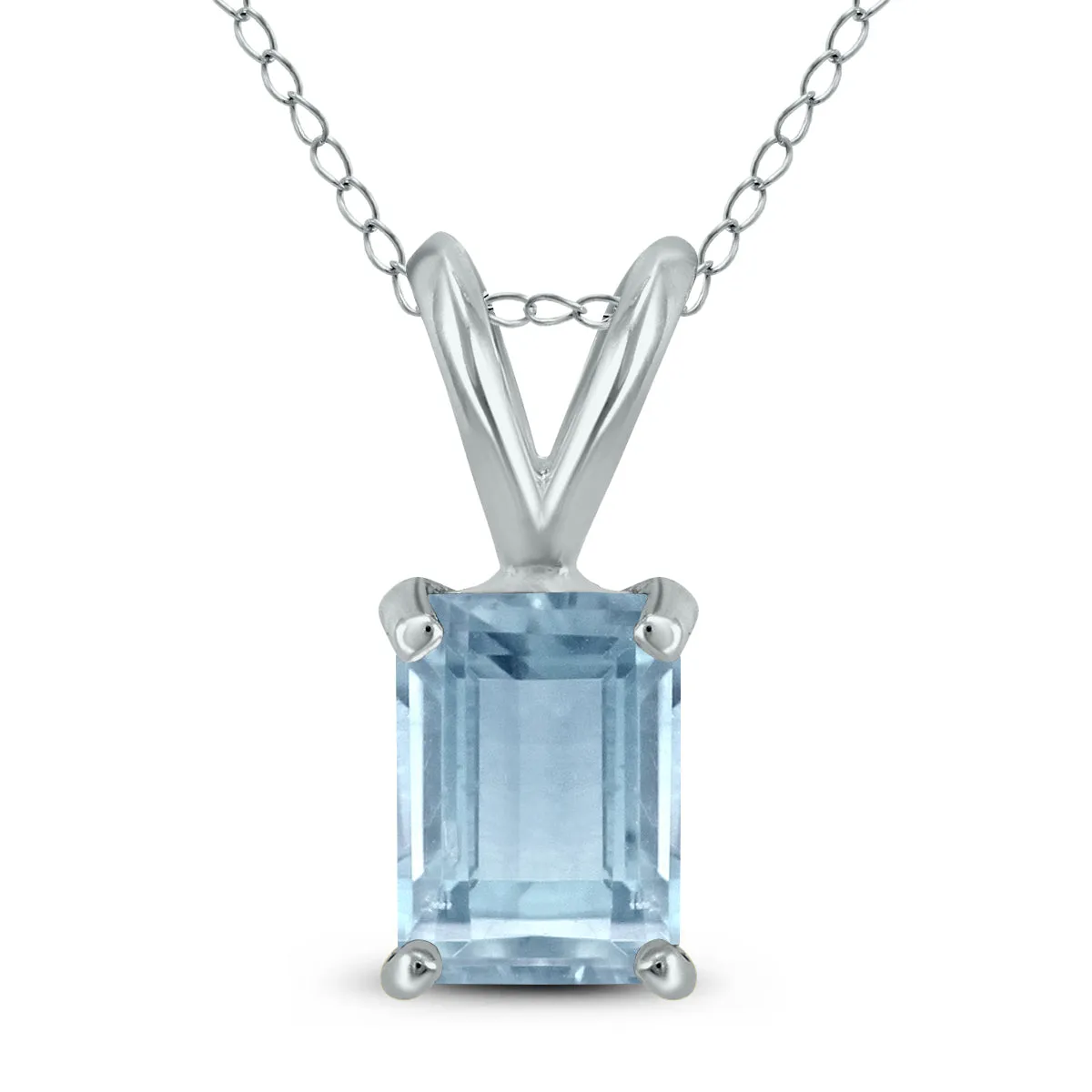 14K White Gold 6X4Mm Emerald Shaped Aquamarine Pendant