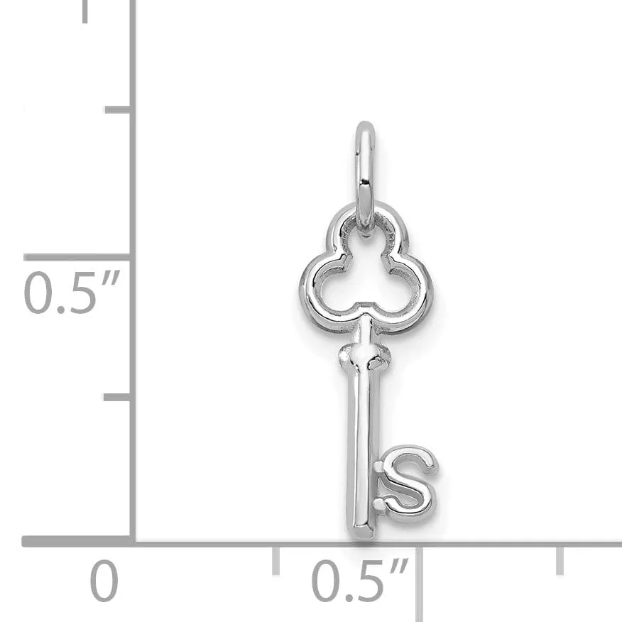 14K White Gold Fancy Key Shape Design Letter S Initial Charm Pendant