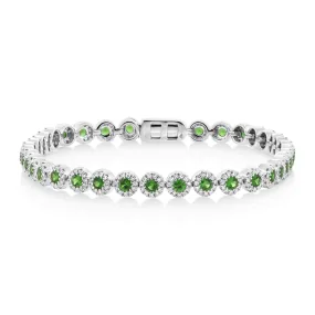 14K White Gold Green Garnet Sapphire and Diamond Tennis Bracelet