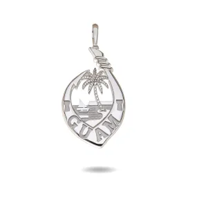 14K White Gold Guam Seal Fish Hook Pendant