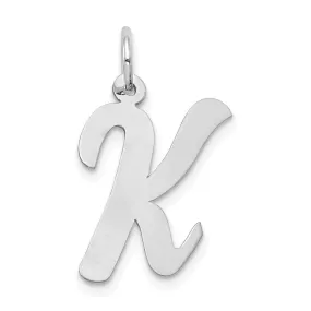 14K White Gold Large Size Fancy Script Design Letter K Initial Pendant
