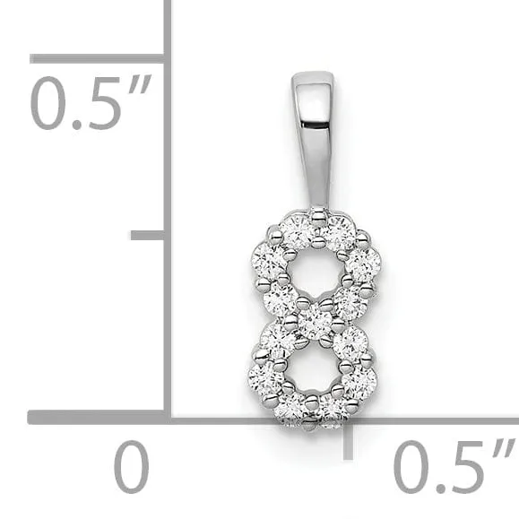 14k White Gold Polished Finish with Diamonds Number 8 Pendant