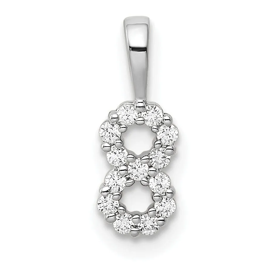 14k White Gold Polished Finish with Diamonds Number 8 Pendant