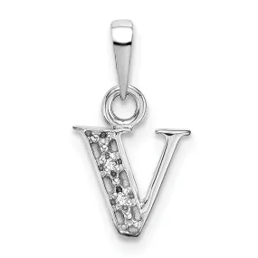 14K White Gold Small 0.01CT Diamond Letter V Initial Block Pendant
