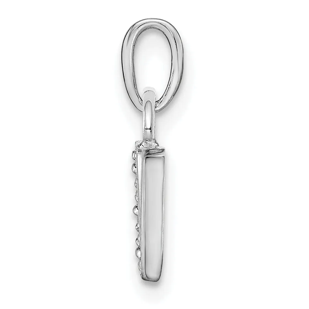 14K White Gold Small 0.01CT Diamond Letter V Initial Block Pendant