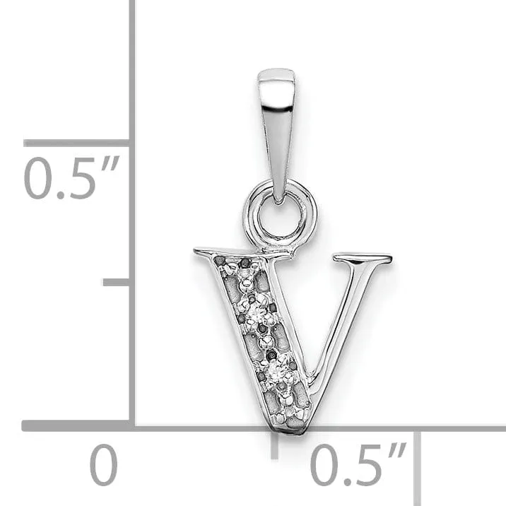 14K White Gold Small 0.01CT Diamond Letter V Initial Block Pendant