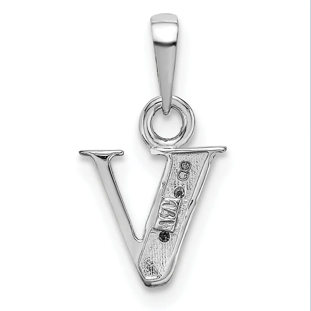 14K White Gold Small 0.01CT Diamond Letter V Initial Block Pendant