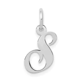 14K White Gold Small Size Fancy Script Letter S Initial Pendant