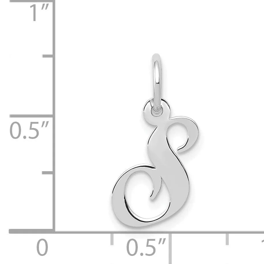 14K White Gold Small Size Fancy Script Letter S Initial Pendant