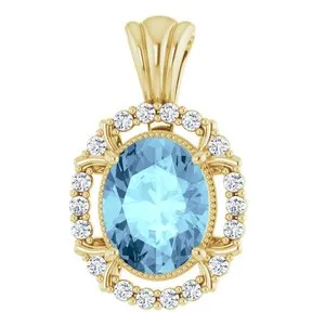 14K White Natural Aquamarine & 1/6 CTW Natural Diamond Pendant
