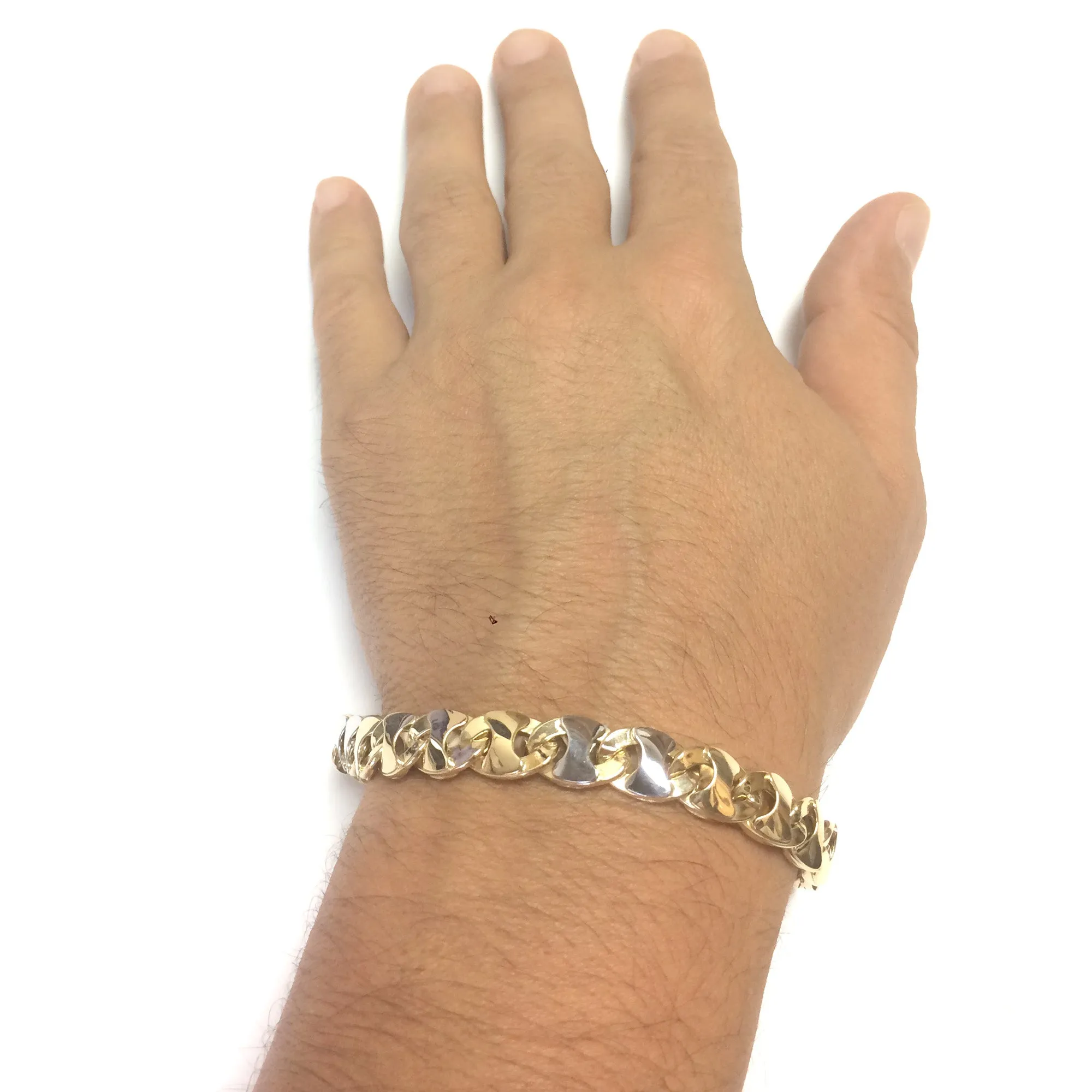 14k Yellow And White Gold Mariner Link Mens Bracelet, 8.5"