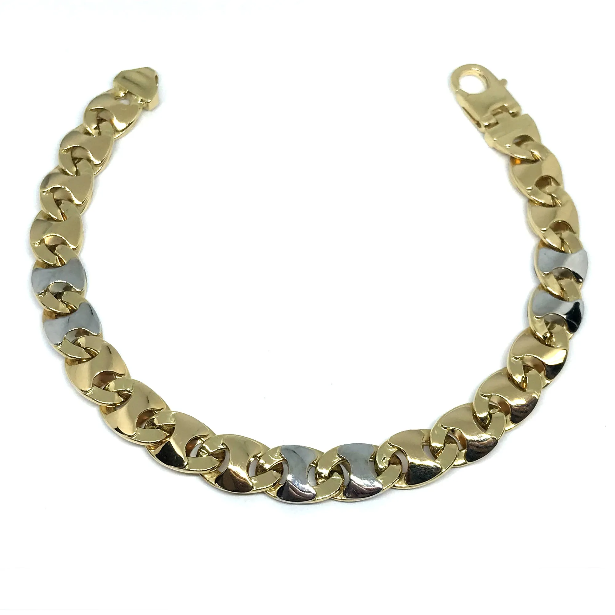14k Yellow And White Gold Mariner Link Mens Bracelet, 8.5"