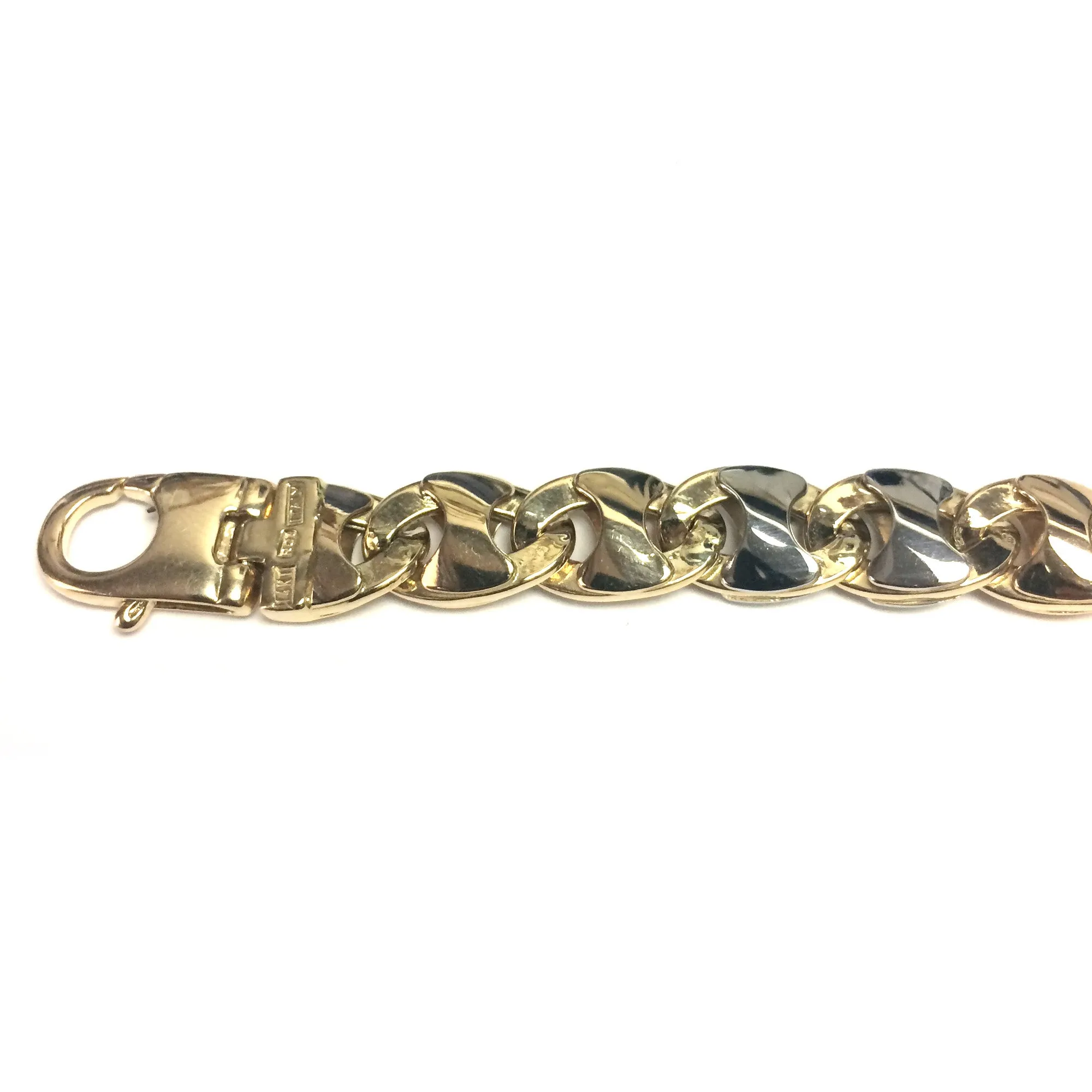 14k Yellow And White Gold Mariner Link Mens Bracelet, 8.5"