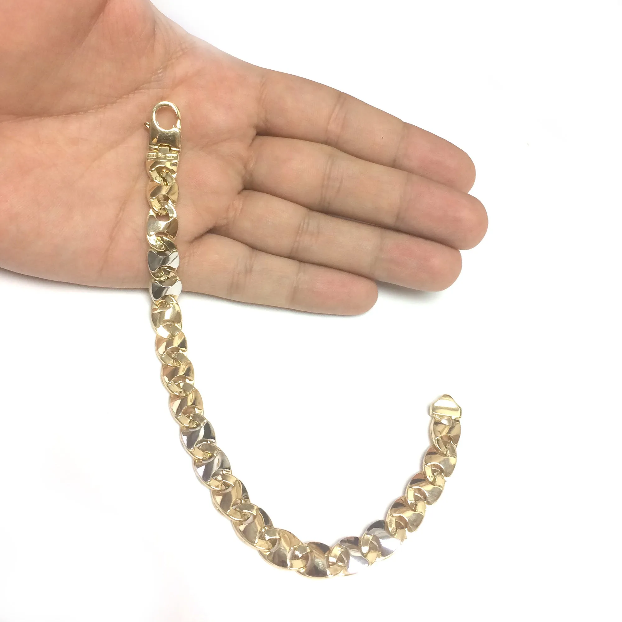 14k Yellow And White Gold Mariner Link Mens Bracelet, 8.5"
