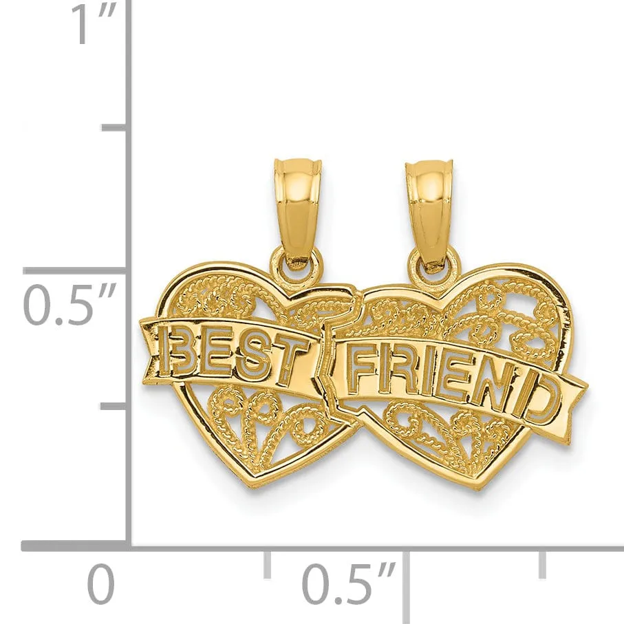14k Yellow Gold Best Friend Two Heart Pendant