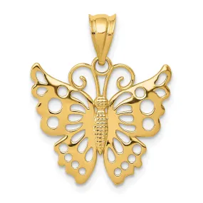 14k Yellow Gold Open Back Casted Solid Polished Finish Butterfly Charm Pendant