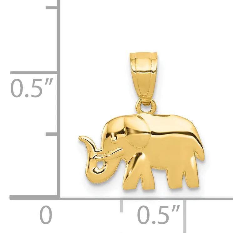 14k Yellow Gold Open Back Solid Polished Finish Elephant Design Charm Pendant