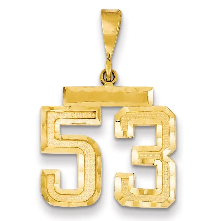 14K Yellow Gold Polished Diamond Cut Finish Medium Size Number 53 Charm Pendant