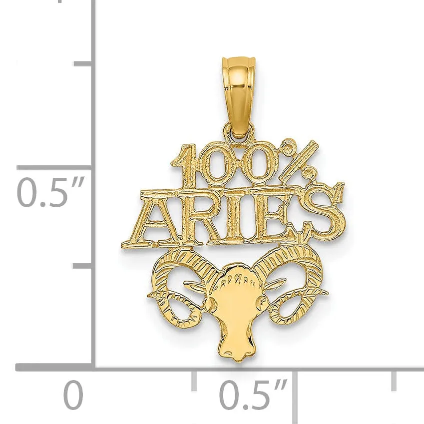 14K Yellow Gold Polished Textured Finish 100% Zodiac ARIES Charm Pendant