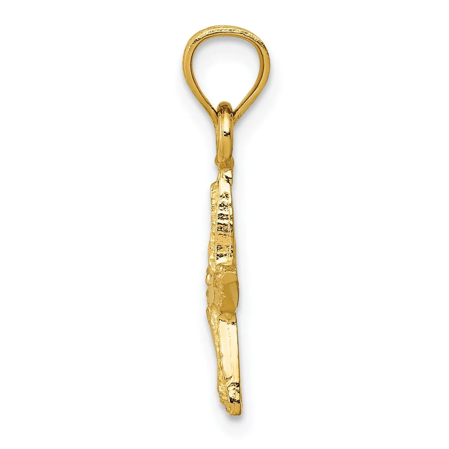 14K Yellow Gold Solid Diamond Cut Polished Finish Starfish Charm Pendant