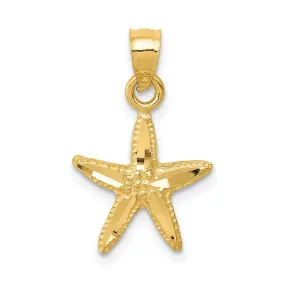 14K Yellow Gold Solid Diamond Cut Polished Finish Starfish Charm Pendant
