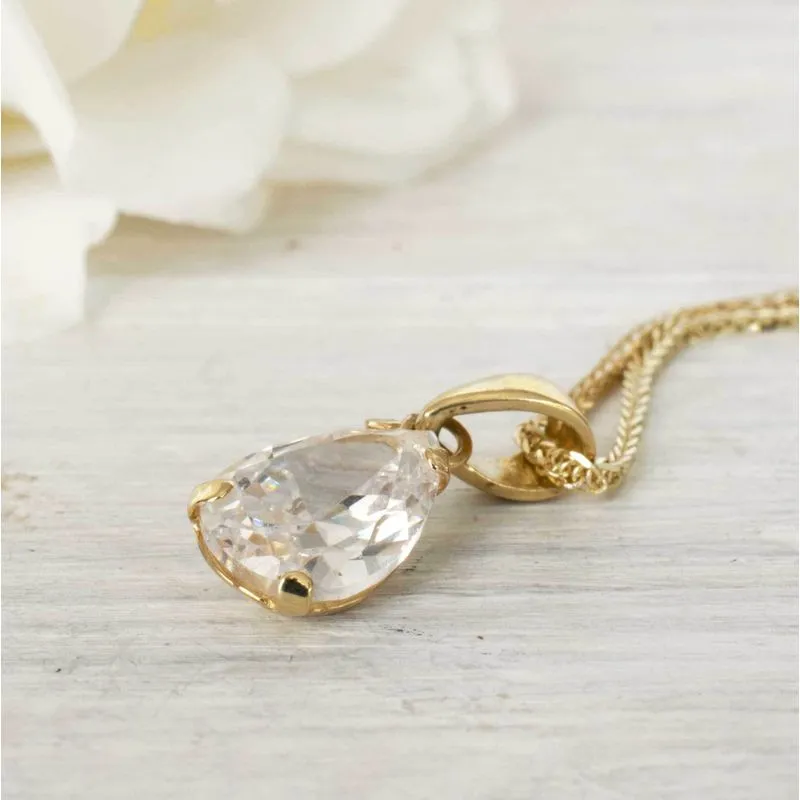 14K Yellow Gold Teardrop White Cubic Zirconia 7X10mm Pendant