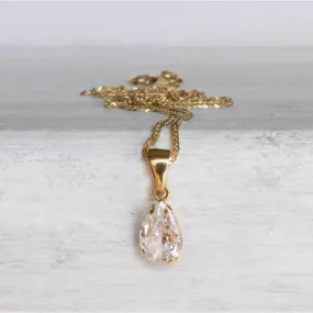 14K Yellow Gold Teardrop White Cubic Zirconia 7X10mm Pendant