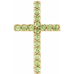 14K Yellow Natural Peridot Petite Cross Pendant
