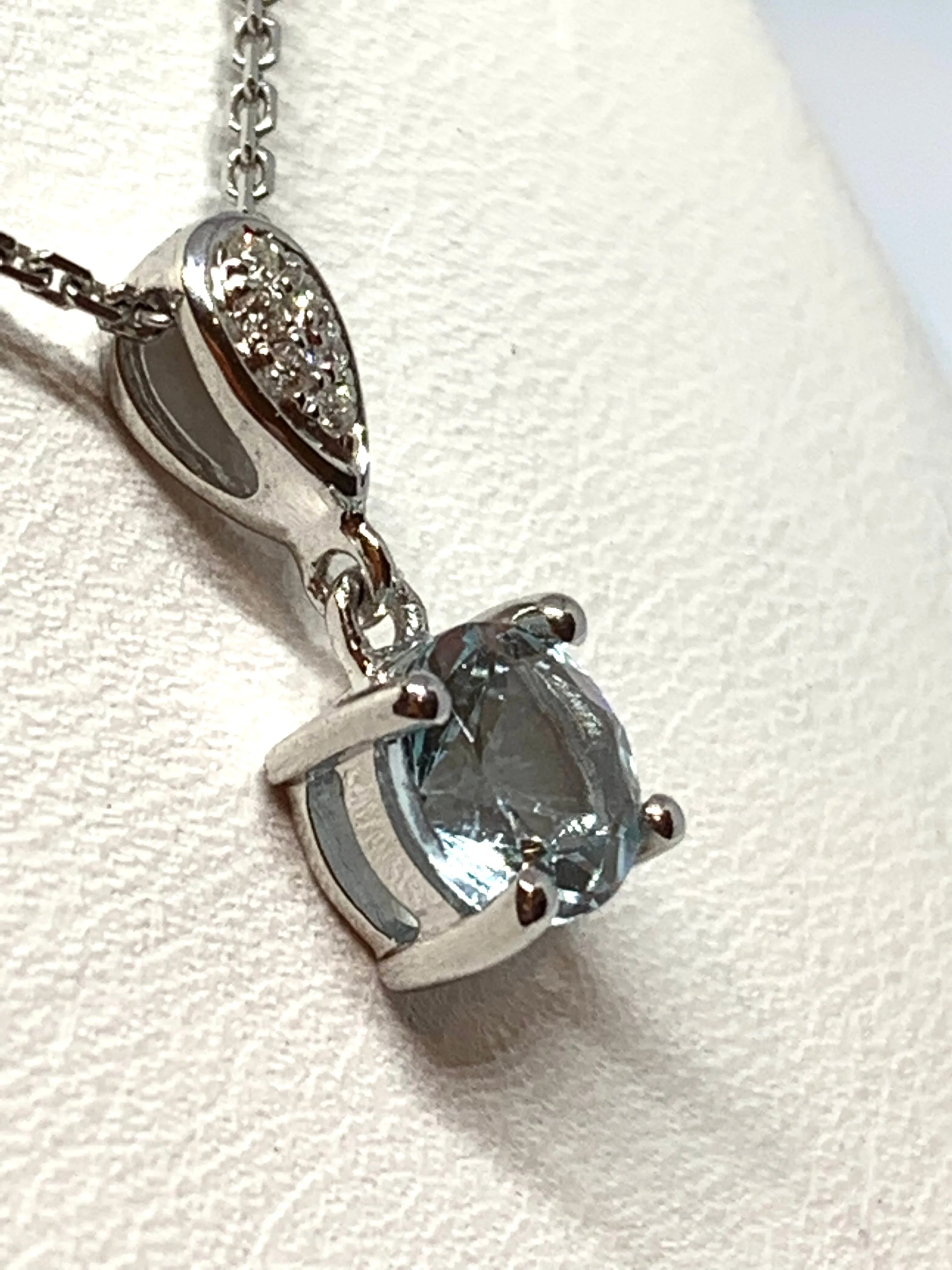 14kt White Gold Aquamarine and Diamond Pendant