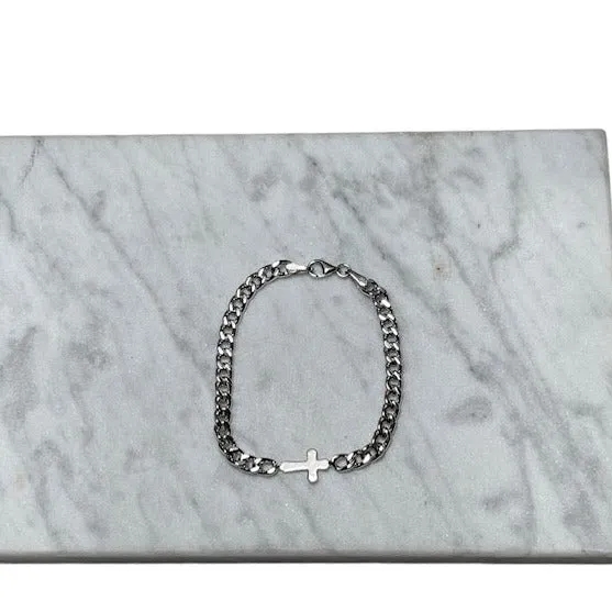 14KT White Gold Toddler Bracelet with Cross