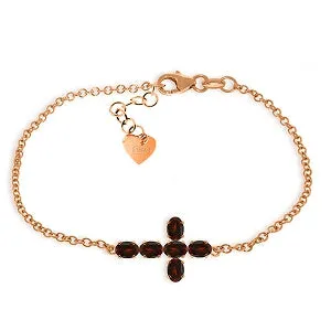 1.7 Carat 14K Solid Rose Gold Cross Bracelet Natural Garnet