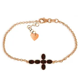 1.7 Carat 14K Solid Rose Gold Cross Bracelet Natural Garnet