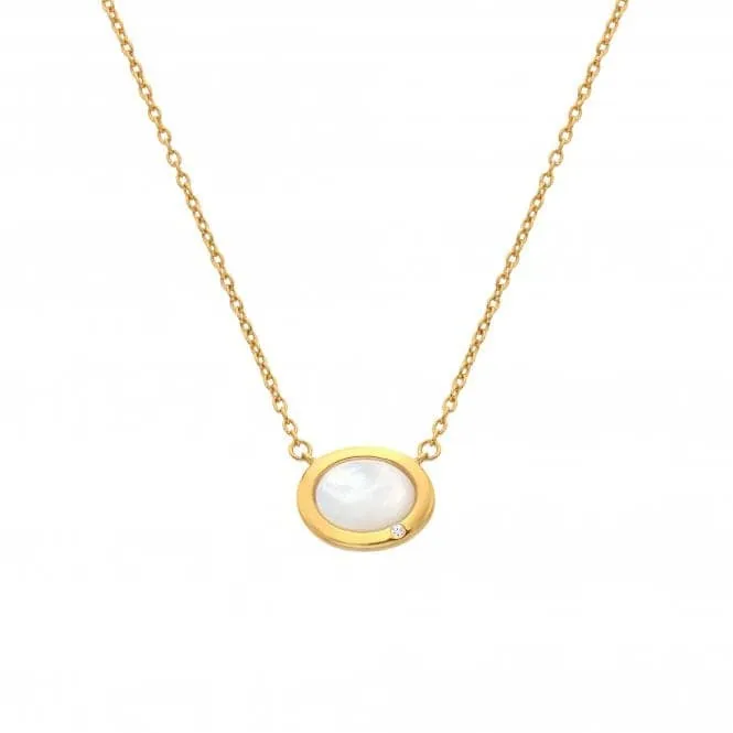 18ct Gold Plated Sterling Silver Oval Mother of Pearl Necklace DN200