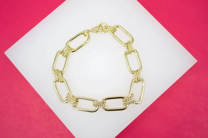 18K Gold Filled 5mm Paper Clip Chain Bracelet (I360)
