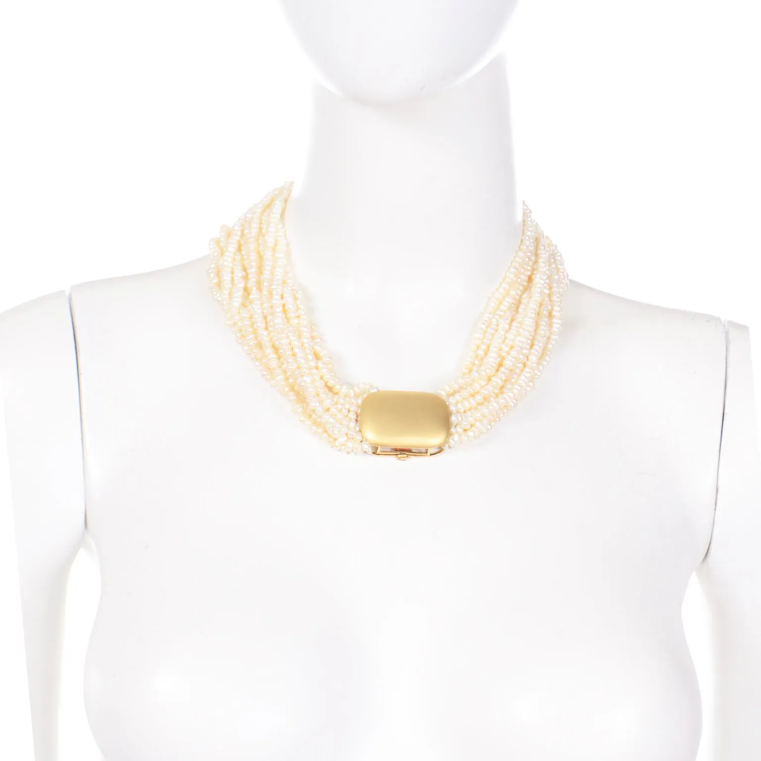 18k Gold Vintage Multi Strand Torsade Style Pearl Necklace