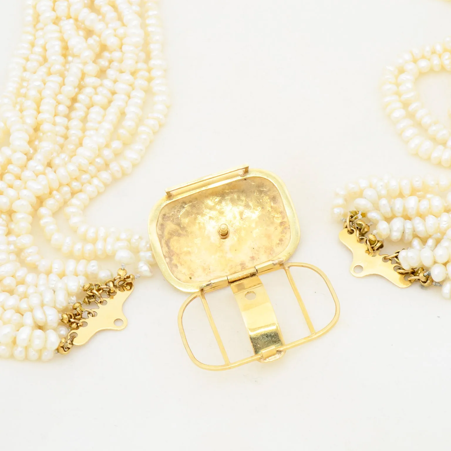 18k Gold Vintage Multi Strand Torsade Style Pearl Necklace
