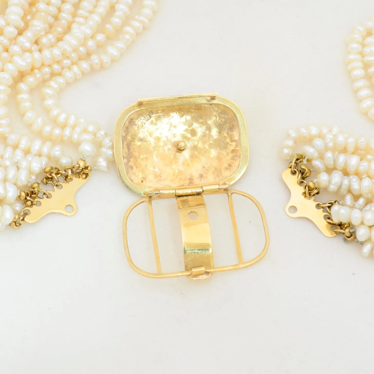 18k Gold Vintage Multi Strand Torsade Style Pearl Necklace